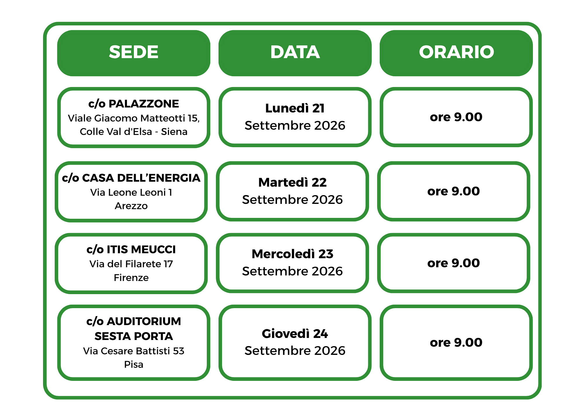 Calendario Selezioni Settembre 2026